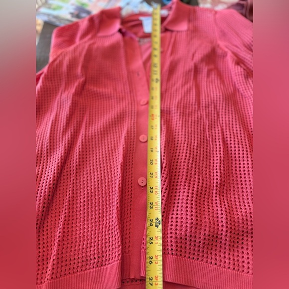 EUC Chico's Open Knit Button-Up Cardi & Tank Top SZ 2 (L/12) Coral/Burnt Orange - Picture 15 of 16